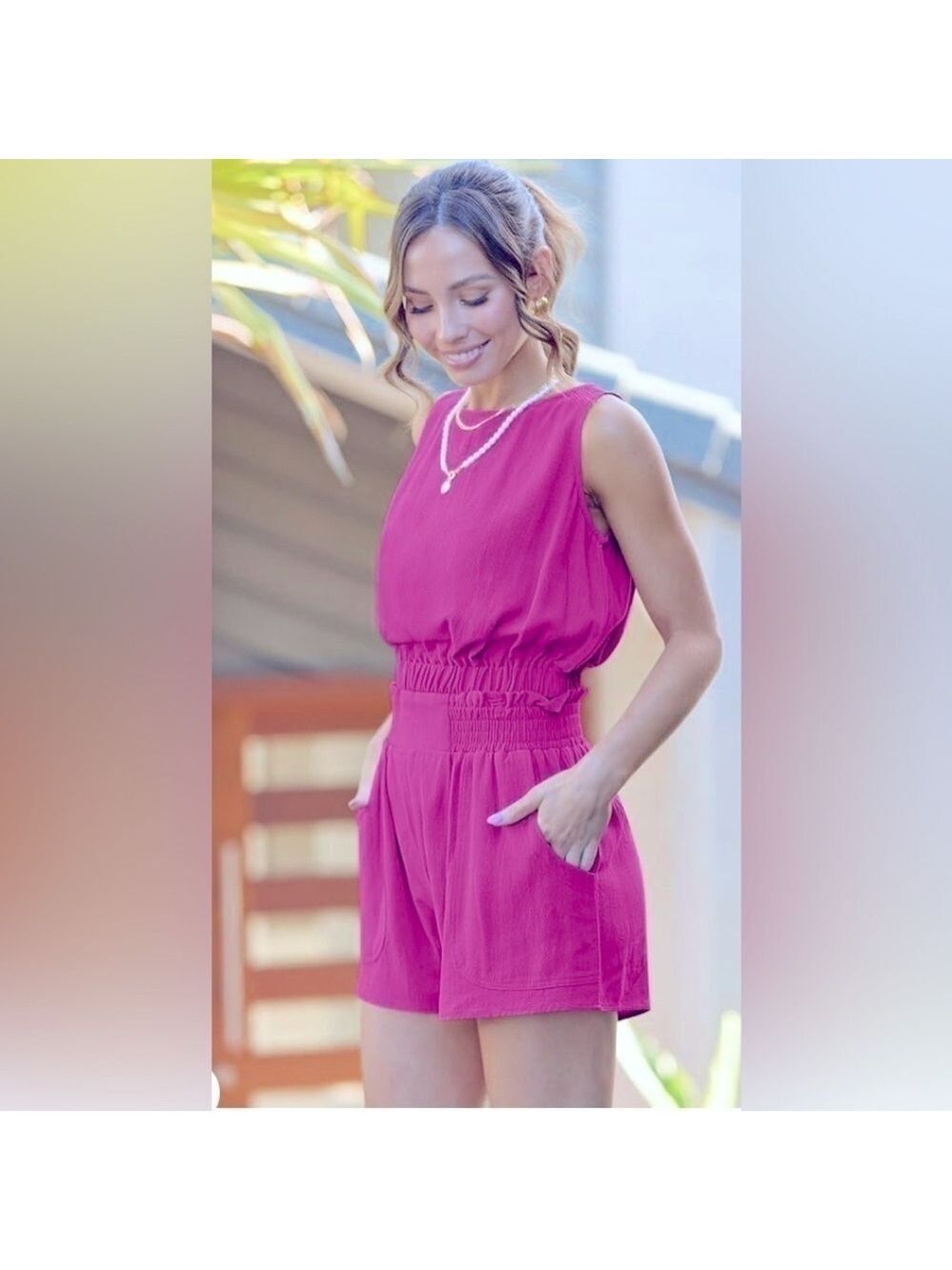 New Trendy Queen Preppy Pink 2 Piece Outfits-Crop Top High Waisted Shorts size S